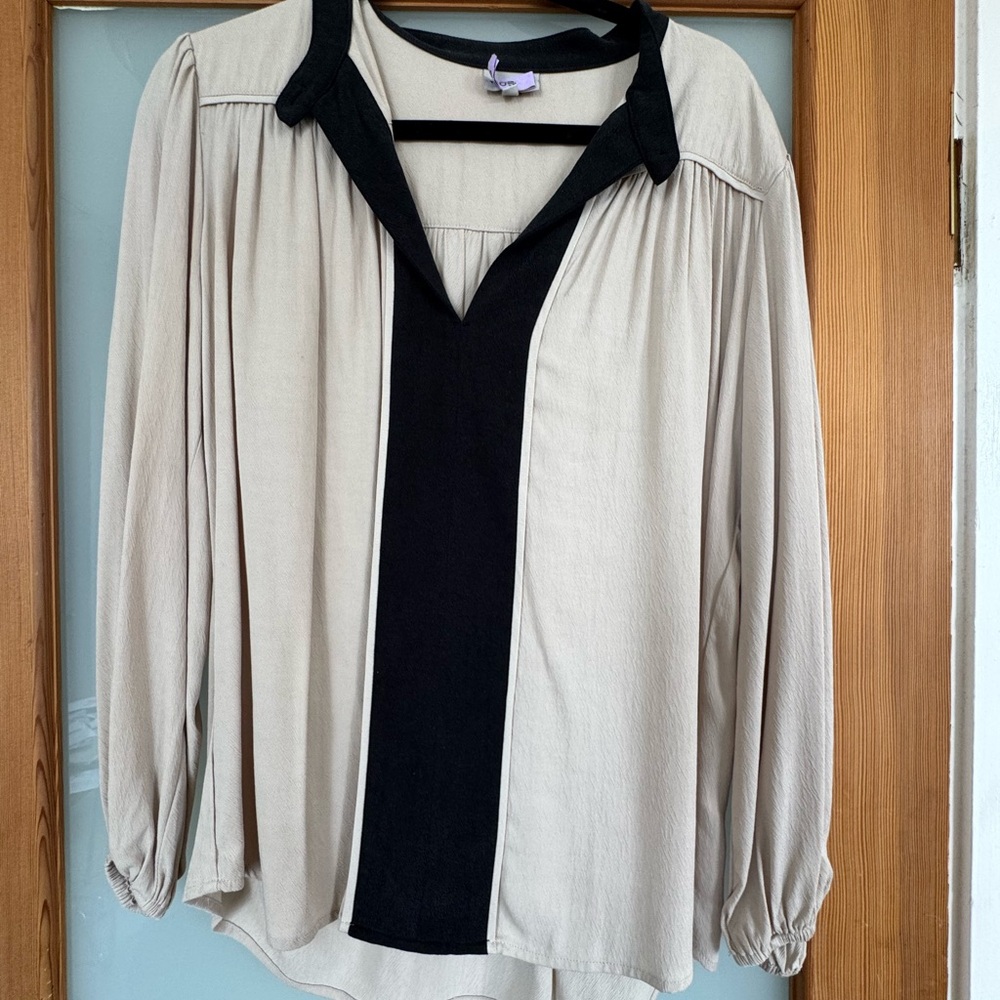 Cream and Black Blouse with Peter Pan Collar